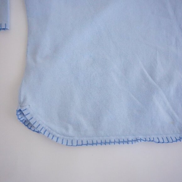 Vintage White Stag Baby Blue Embroidered Floral Collar Trim Cotton Sweater XL - Picture 7 of 12